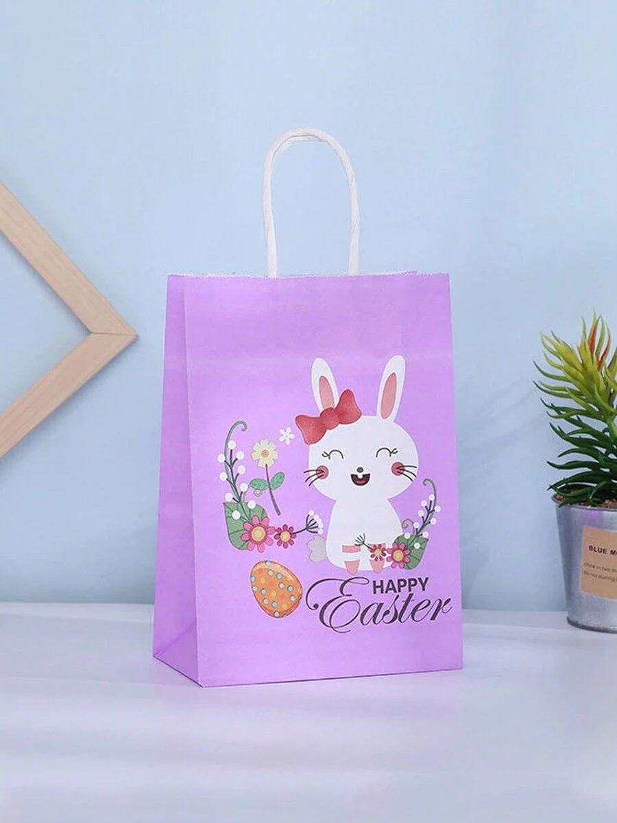 1 組 2 件現貨復活節兔子和彩蛋派對禮物包裝帶手柄紙質購物袋、節日禮品袋