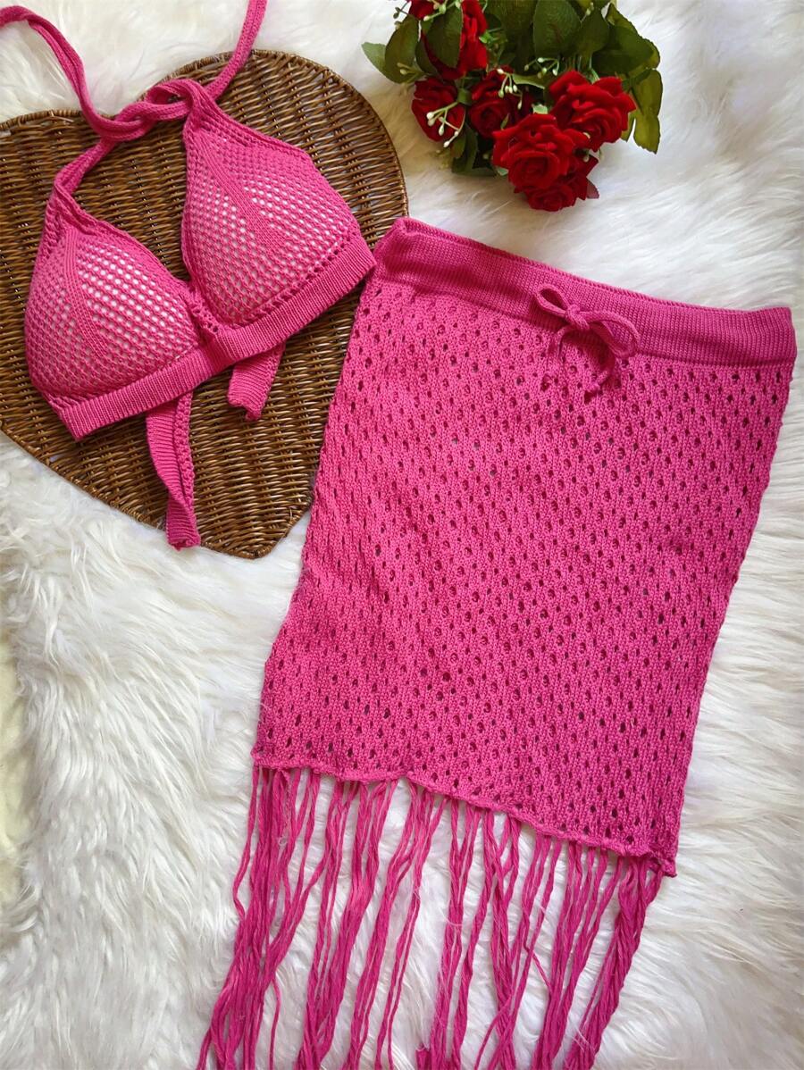 Women Sweater Co-ords - 玫瑰紅 - 查看 1