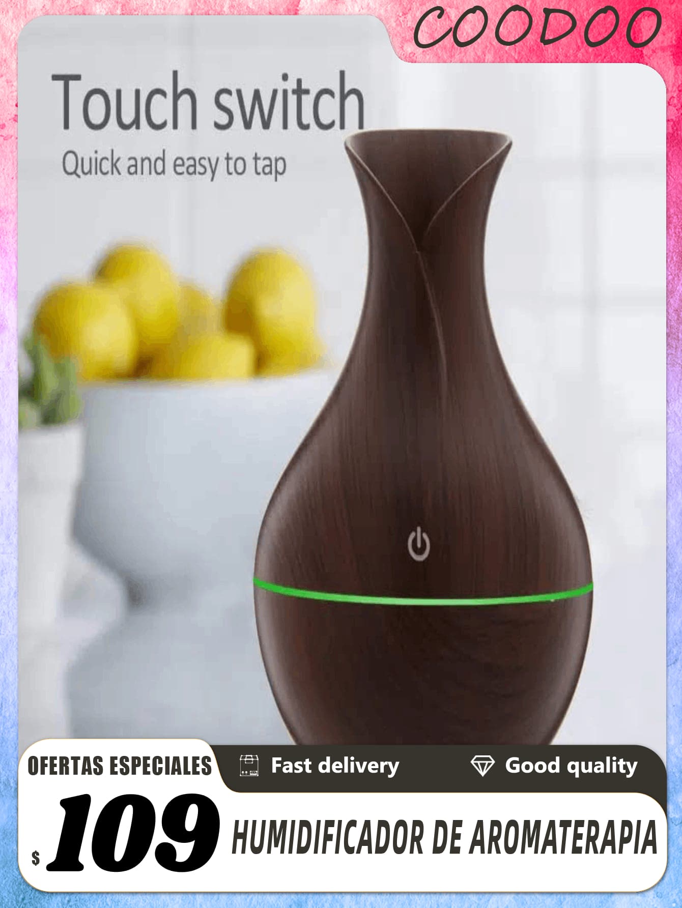 Humidificador Aromático de Madera: Aromatizador Natural, Difusor de Aromas, Humidificador de Aromaterapia, Humidificador Elegante, Humidificador de Madera para Ambientes Relajantes | Ideal para Casa y Oficina | 200ml. - Negro - Ver 1