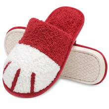 Cartoon Fuzzy Bedroom Slippers, Cat Claw Indoor Home Slippers, Comfortable Memory Foam Slippers For Women - Red - View 3