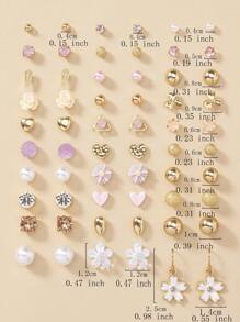 30 cặp/bộ Thời trang Khối Zirconia  , Ngọc trai Giả , Hình vẽ trái tâm , Kim loại , Hoa , Thiết kế hình học Bông tai stud Đối với phụ nữ , Mặc hàng ngày Và Quà tặng lễ hội , Phụ kiện trang sức - Vàng - Xem 10