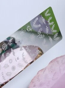 1入葉子設計指甲藝術壓花板,冬季聖誕新年情人節設計圖片打印模板工具,指甲藝術工具亞克力甲飾品 - 銀色 - 查看 4