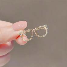 1 件金銀色調琺瑯眼鏡設計領針/胸針/徽章,男士和女士眼鏡風格小空心徽章別針,辦公西裝襯衫領針的時尚配飾