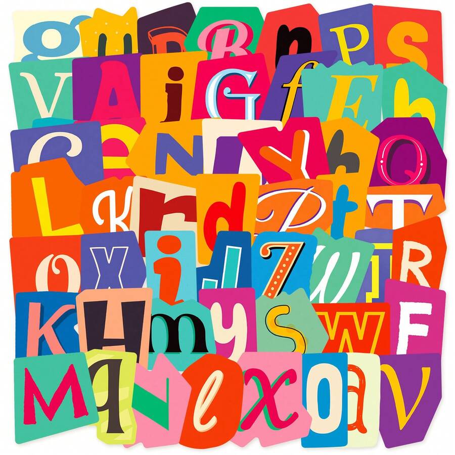 50 張字母貼紙,卡通英文字母裝飾貼紙,適用於行李、水瓶、剪貼簿、玩具、汽車裝飾