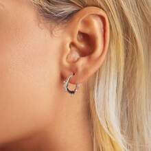 bamoer 1 對 925 純銀臘腸犬耳扣可愛貓圈耳環適合女士派對精美珠寶禮物 - 銀色 - 查看 3