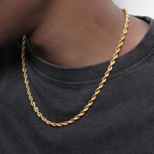 1pc Fashionable And Simple 4mm Rop Chain Gold Plated Necklace For Men And Women - Gold - View 2