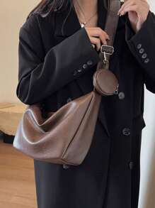 Maillard Color Fashionable Ladies' Shoulder Crossbody Bag With Coin Purse, Soft PU Material For Daily & Commuting Outfits