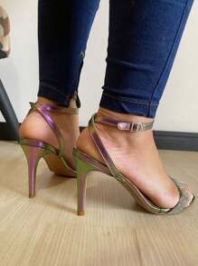 Sandália Feminina Salto Alto Fino Festa Brilho Casual