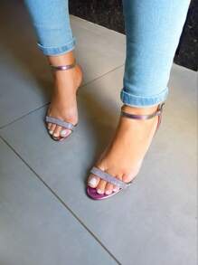 Sandália Feminina Salto Alto Fino Festa Brilho Casual