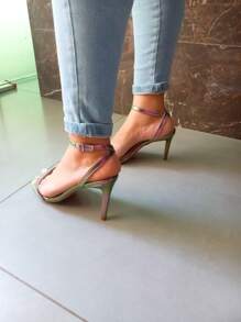 Sandália Feminina Salto Alto Fino Festa Brilho Casual