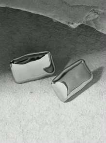 1pair Simple & Fashionable Earrings For Women, Geometric Square Shape, Suitable For European And American Style Holiday Parties - Silver - View 1