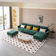 U-Shaped Sectional Sofa with 2 Removeable Ottoman and 4 Pillows