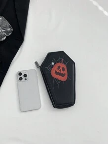 1 Miếng Halloween Quả bí ngô & Sọ In Da giả Chất liệu Túi xach tay Với Dung lượng lớn Và Trơn tru Dây kéo , Thích hợp Đối với , Kỳ nghỉ , Giải trí , Đi ra ngoài , Đi du lịch , Halloween Các bữa tiệc Và Như A Qủa tặng - màu đen - Xem 6