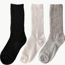 3對女士厚款針織中筒襪 - 彩色 - 查看 2