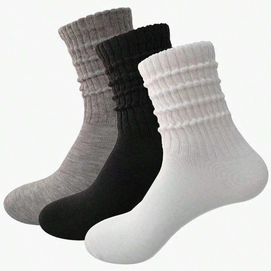 3對女士厚款針織中筒襪 - 彩色 - 查看 1