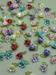 一包15入混彩壓克力花形diy鎖鍊吊墜 - 彩色 - 查看 1