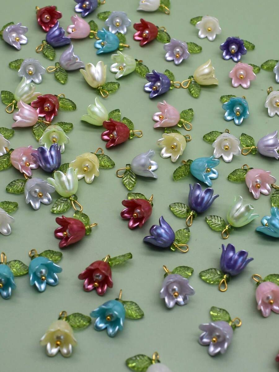 一包15入混彩壓克力花形diy鎖鍊吊墜 - 彩色 - 查看 1