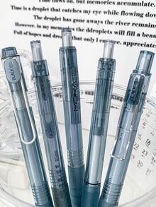 MOKA 5pcs High-end Retractable Ballpoint Pen, Blue Color, Transparent Barrel, Quick-drying, 0.5mm Tip, Pack Of 1 - Blue - View 2