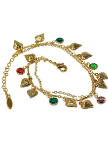 Pulsera Oro Laminado Con Dije - Corazón y Zirconia de Colores - Ver 1