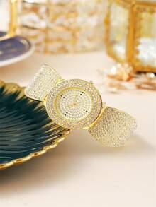 1pc Women's Rose Gold Alloy Bracelet Watch With Fashionable Exaggerated Rhinestone Quartz Dial For Daily Wear - Gold - View 1