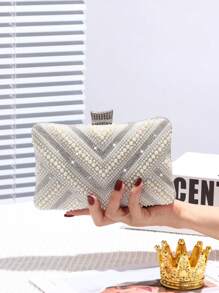 Faux Pearl And Rhinestone Box Bag Evening Bag, Suitable For Proms, Parties, Weddings, Elegant And Elegant, Elegant Pearl Clutch, Prom Bag