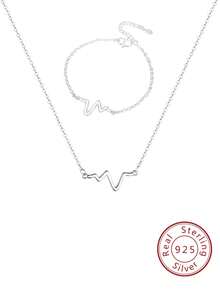 FOREVER QUEEN S925純銀心電圖手鍊心電圖項鍊套裝飾品套裝