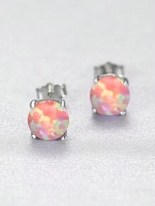 FOREVER QUEEN 925純銀蛋白石耳環,女孩專屬款式,7.5毫米無過敏lalima寶石耳環,附贈禮盒 - 銀色 - 查看 5