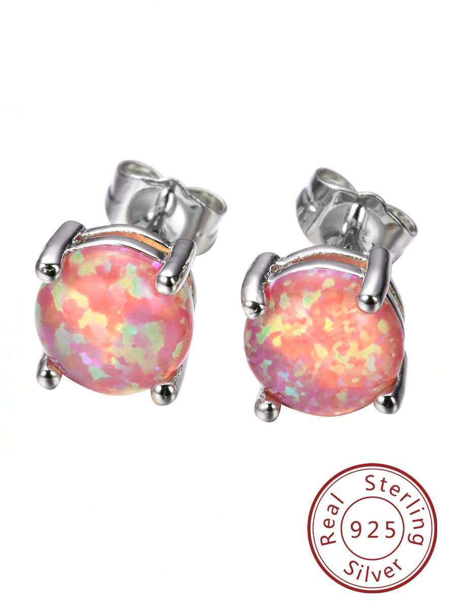 FOREVER QUEEN 925純銀蛋白石耳環,女孩專屬款式,7.5毫米無過敏lalima寶石耳環,附贈禮盒