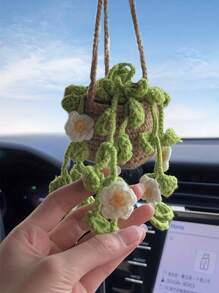 1 Miếng Dệt kim thủ công Máy làm mát không khí Ô tô Với Cây trồng trong chậu Màu xanh lá Thực vật Hình dạng , Creative Chiếu hậu ô tô Gương Vật rủ xuống - màu xanh lá - Xem 3