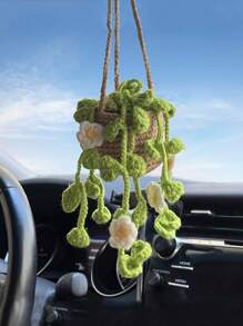 1 Miếng Dệt kim thủ công Máy làm mát không khí Ô tô Với Cây trồng trong chậu Màu xanh lá Thực vật Hình dạng , Creative Chiếu hậu ô tô Gương Vật rủ xuống - màu xanh lá - Xem 4