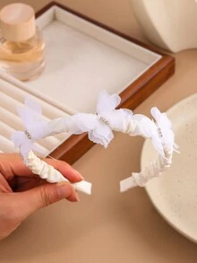 女士白色三蝴蝶時尚可愛頭帶適合日常佩戴 - 白色 - 查看 5