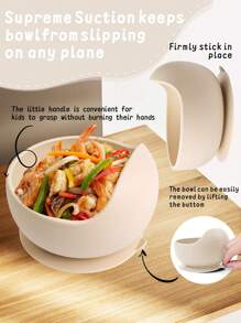 2件套婴儿喂食餐具套装硅胶碗带吸盘和软硅胶勺儿童训练软硅胶喂食套装礼物 - 杏色 - 查看 2