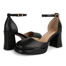 WETKISS Platform Chunky Heels for Women, with Ankle Strap and Square Toe, Cute and Comfortable - 黑色 - 查看 6