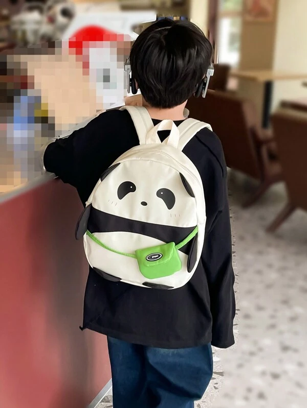 1 Pc Mochila Fofa Em Forma De Panda De Animal De Estimação Bonito, Mochila Escolar Primária Mochila De Jardim De Infância Estilo Desenho Animado De Costura Contrastante De Cor, Mochila Leve E Durável Com Zíper, Adequada Para Viajar Ou Escola, Grande Capacidade Para Esportes Feito De Nylon, Mochila De Lazer Portátil Para Crianças, Ideal Para Meninos E Meninas Na Escola Fornecimentos E Acessórios De Viagem.