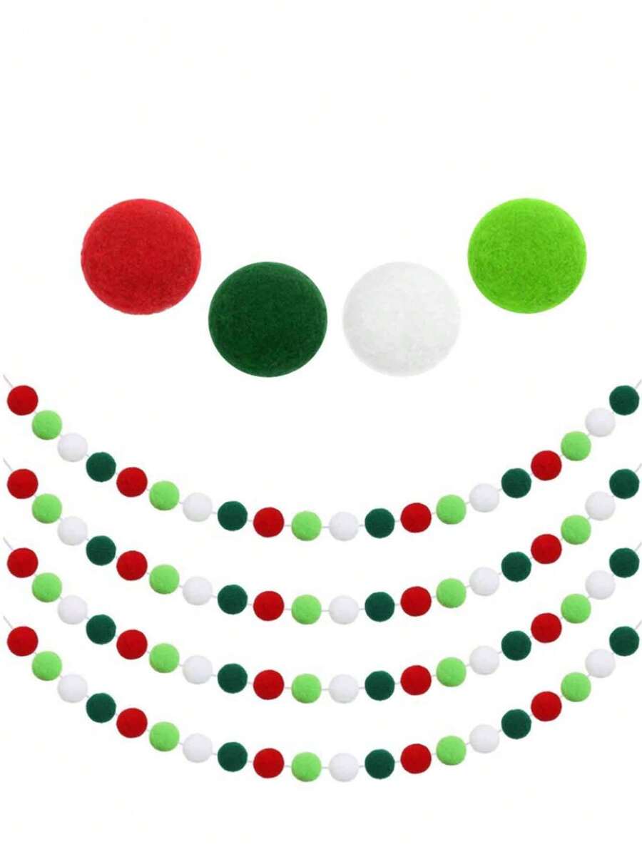 1pc Christmas Decoration Wool Felt Ball Garland, Flower Ball For Wall, Tree, Party And Room Decor,Christmas - View 1