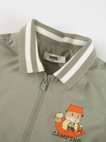 Annil Áo khoác nhung mùa thu dành cho bé trai không thấm nước và chống tĩnh điện cổ lật màu xanh lá cây - màu xanh lá - Xem 4