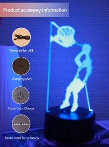 1 pieza luz nocturna 3d con interruptor táctil, lámpara de ambiente decorativa que cambia de color - Multicolor - Ver 5