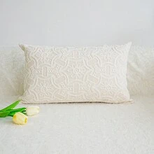 1pc Plaid Pattern Exquisite Embroidery Cushion Cover, Modern Style Polyester Fiber Pillowcase - White - View 8