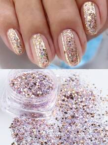 6片玫瑰粉色美甲闪粉片混合六边形美人鱼亮片粉闪亮亮片美甲装饰 - 彩色 - 查看 5