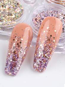 6片玫瑰粉色美甲闪粉片混合六边形美人鱼亮片粉闪亮亮片美甲装饰 - 彩色 - 查看 7