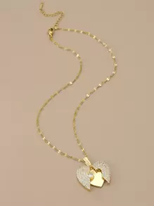 1pc Full Rhinestones Decor Stainless Steel Necklace For Daily Wear - Yellow Gold - View 2