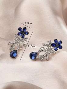 1 對鋅合金時尚優雅歐美風格花朵圖案吊式耳環滿方晶鋯石和流蘇,適合女士日常佩戴 - 彩色 - 查看 5