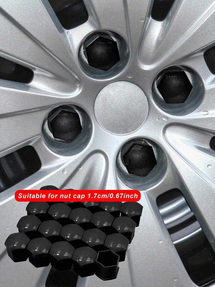 20pcs Set Wheel Lug Nut Covers, Fit For 17mm Tires - Black - View 1