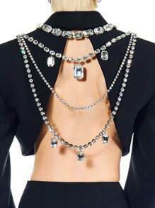 1pc Rhinestone Decor Multi-layered Sugar-shaped Back Chain For Sexy & Fashionable Party Dress Accessory - Silver - View 1