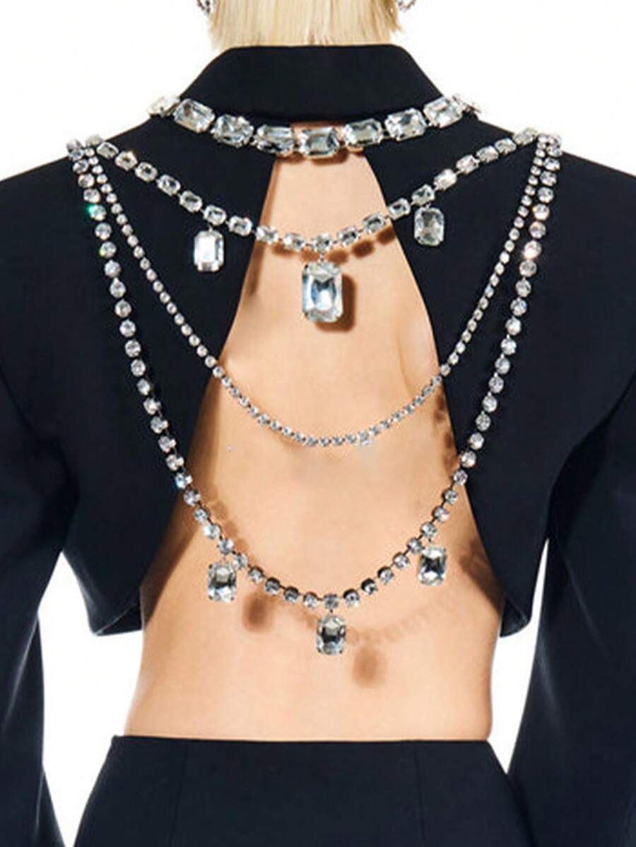 1pc Rhinestone Decor Multi-layered Sugar-shaped Back Chain For Sexy & Fashionable Party Dress Accessory - Silver - View 1