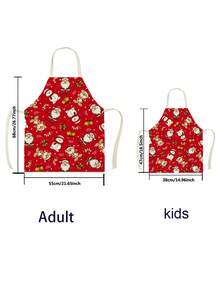 1件印有聖誕主題的亞麻圍裙,適用於烹飪、烘焙、清理 - 橘色 - 查看 3