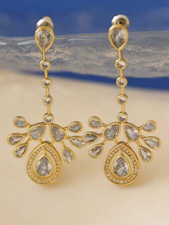 1 par de pendientes con forma de lágrima de cola de pavo real exagerada, adecuados como regalo para novia/Día de San Valentín