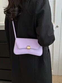 Fashionable Solid Color Vintage Baguette Design Minimalist Armpit Shoulder Bag For Women Valentines , Purple - Purple - View 4