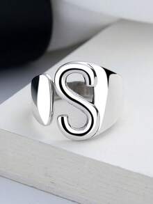 1 pc Broadside Letter Simple Rings for Women Couples  With Unique Design Sense Party Jewelry Accessories Gift - Silver - View 4
