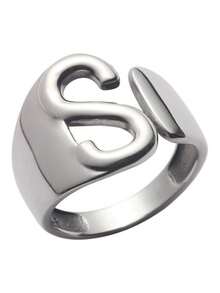 1 pc Broadside Letter Simple Rings for Women Couples  With Unique Design Sense Party Jewelry Accessories Gift - Silver - View 2